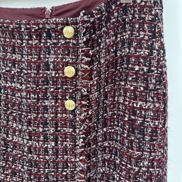 Talbots Womens Tweed Burgundy Fringe Pencil Skirt Sz 12 Office Academia Career - Picture 2 of 12